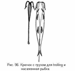 Крючок с грузом для trolling и насаженая рыба